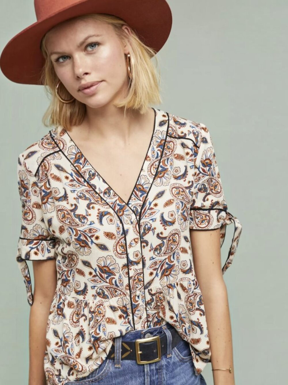 NWT Anthropologie Perla Tied-Sleeve Buttondown by Isla Maude​